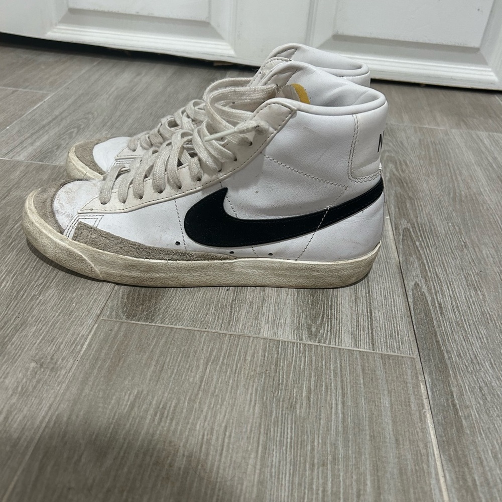 White and Black High-Top Sneakers